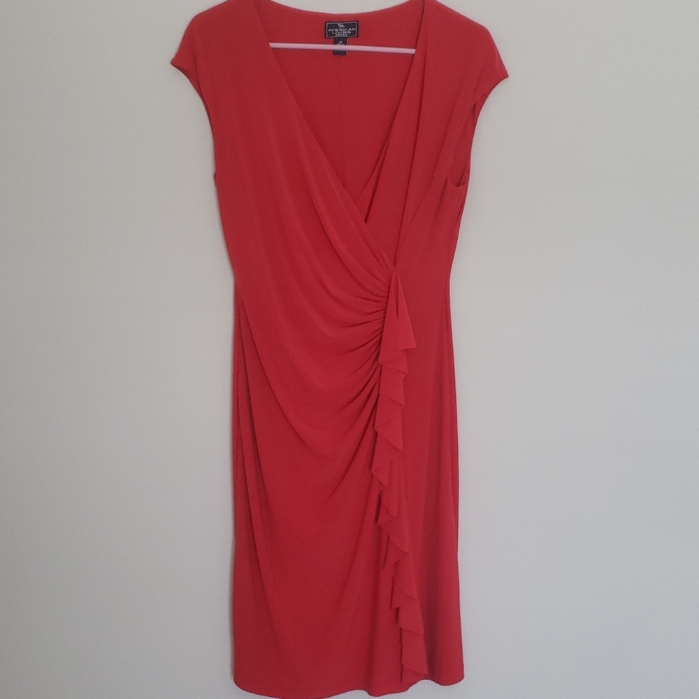 Red orange cap sleeve flowy ruffle dress